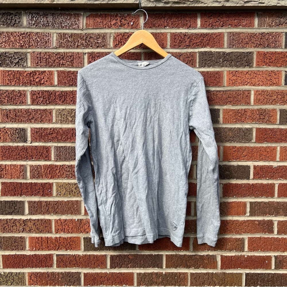 Structure Gray Waffle Knit Long Sleeve Shirt